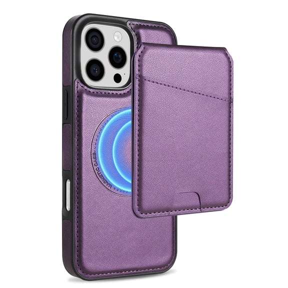Allytechgroup 2 In 1 Wallet Case for Apple iPhone 17, Detachable Cards Holder Compatible with Magsafe Anti-Scratch Bumper Shockproof Drop Protection Phone Case for Women Men, Purple