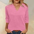 thumbnail image 3 of Lenpel 3/4 Length Sleeve Womens Tops Trendy Scalloped V Neck Basic Shirts Lightweight Casual Loose Comfy Soft Blouses, 3 of 6