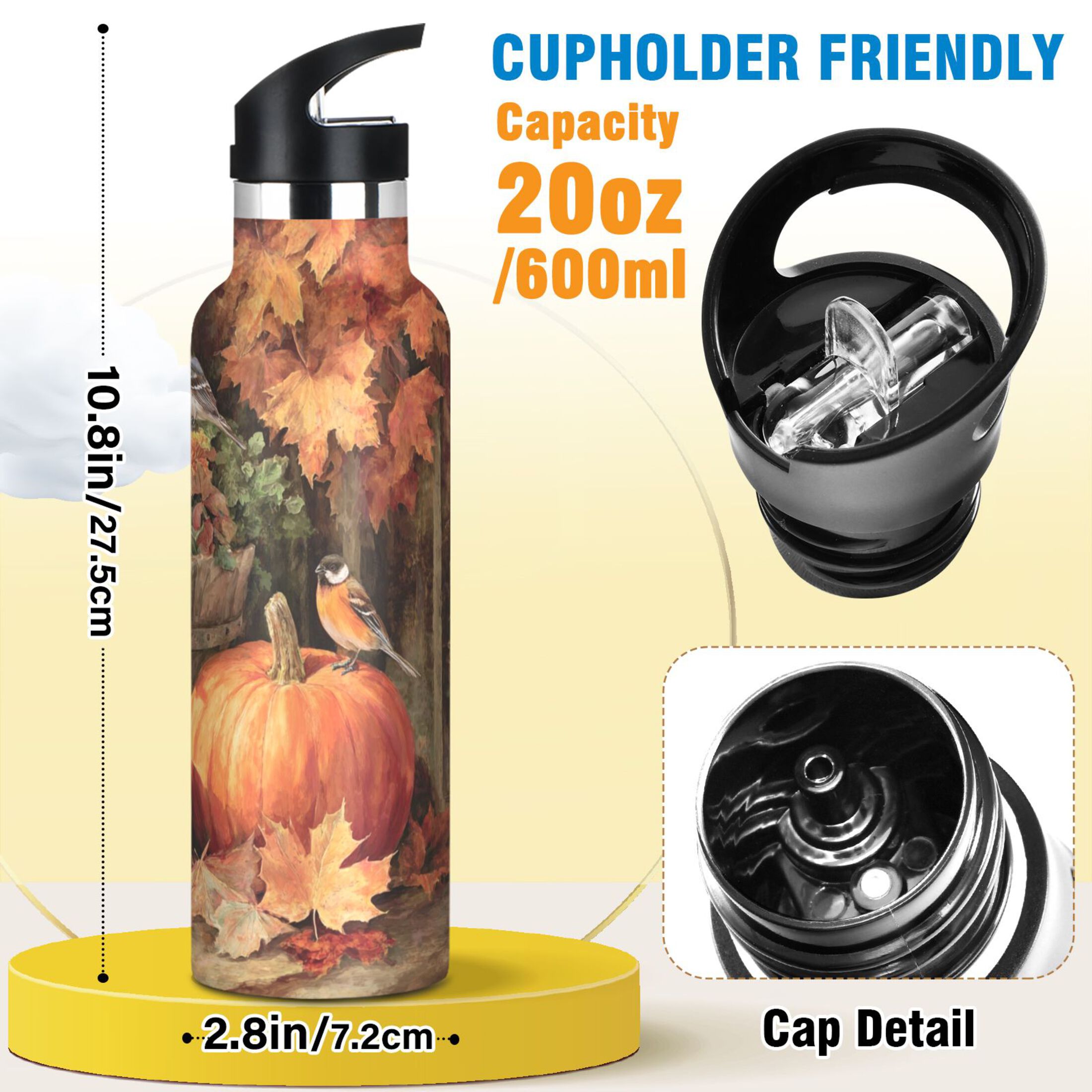 Kids Insulated Stainless Steel Sports Water Bottle 600ml (20oz) Beautiful Fall Scene