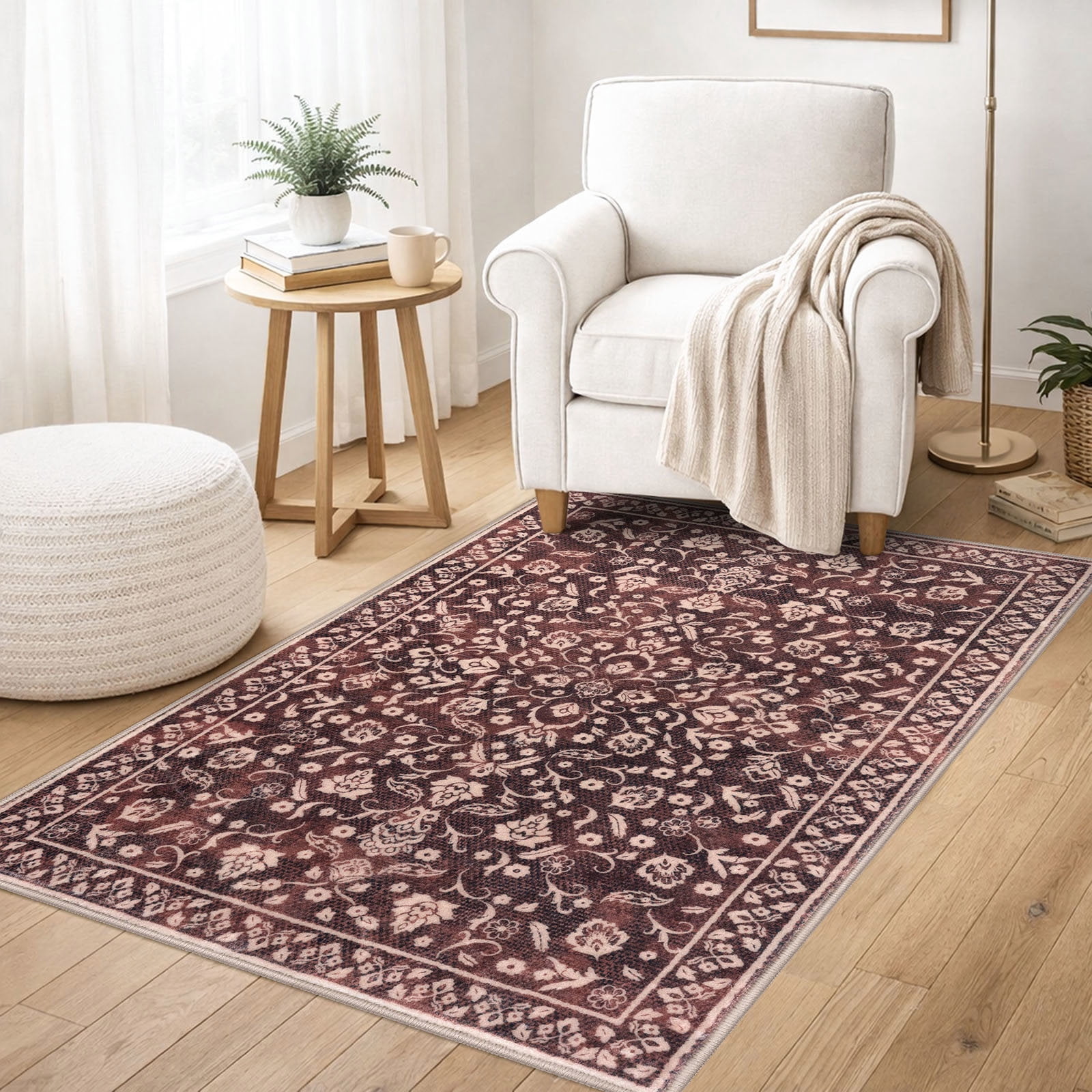 GLATTICE Entryway Rugs 3x5 ft Washable Area Rug Super Soft Rug Non Slip Rubber Backed Entry Rug for Kitchen Bedroom Office Living Room, Deep Burgundy