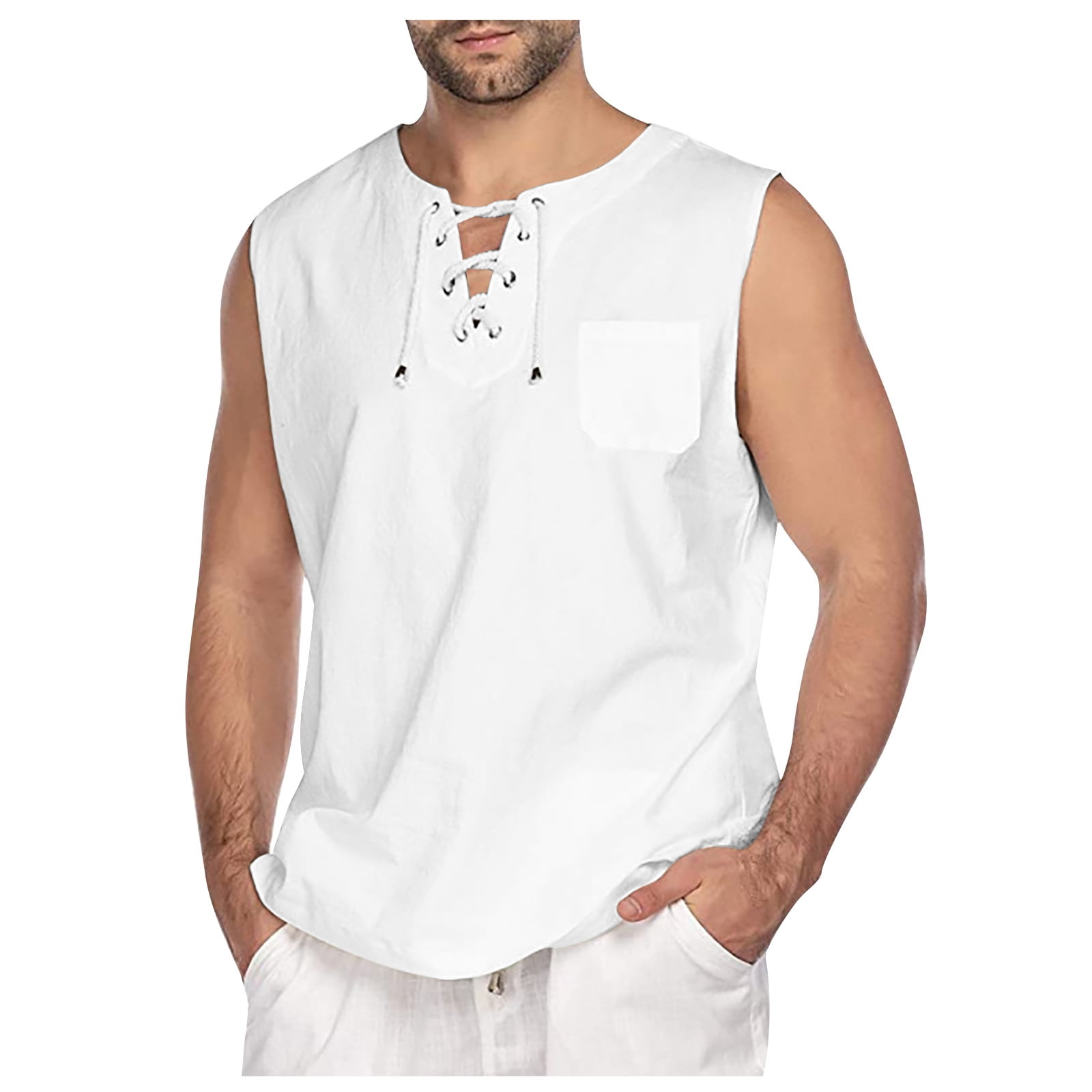 Alrise Men's Cotton Linen Tank Top Shirts Casual Stylish Men’s Shirts ...