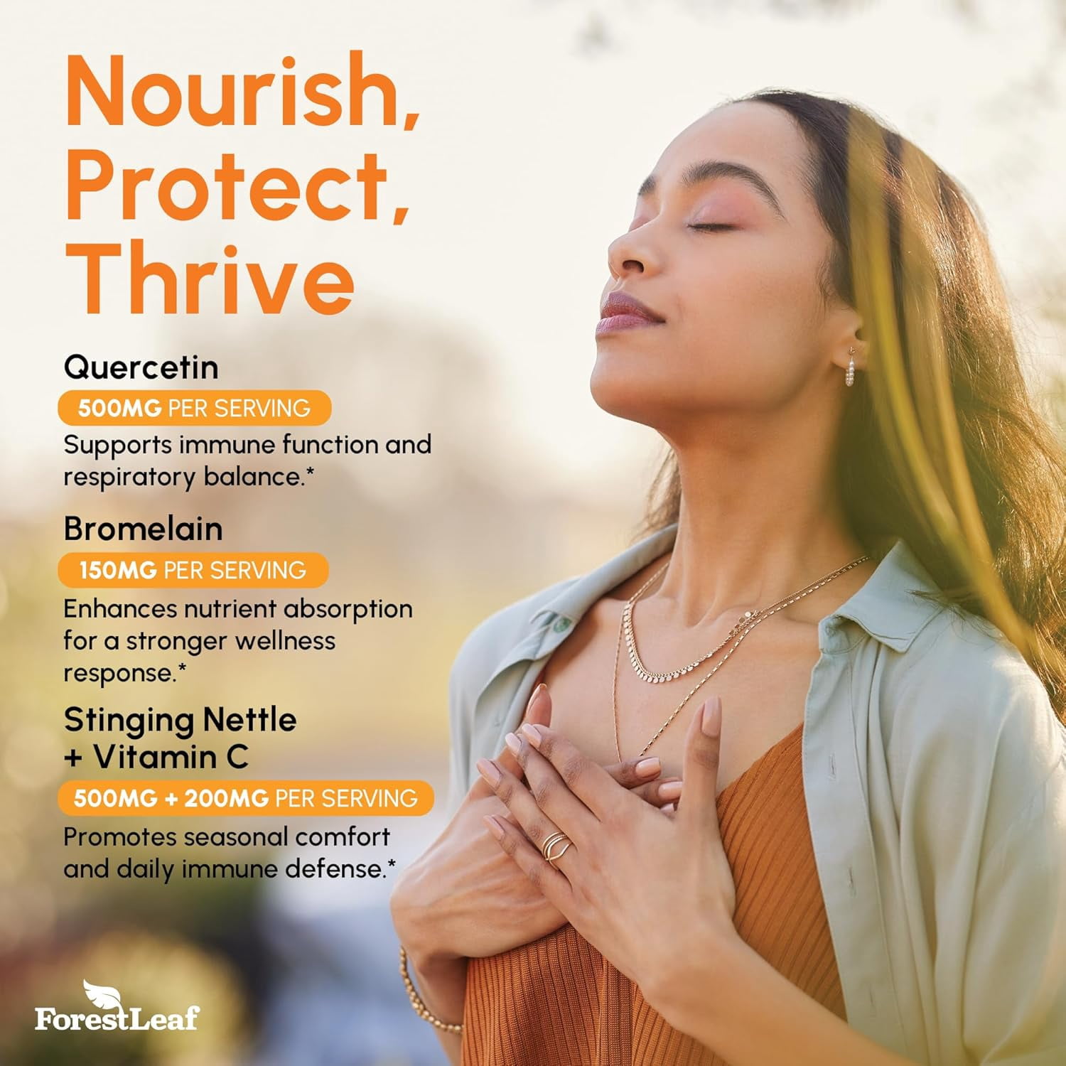 Forest Leaf Quercetin with Bromelain Sinus Relief & Immune Support Supplement, 90 Capsules