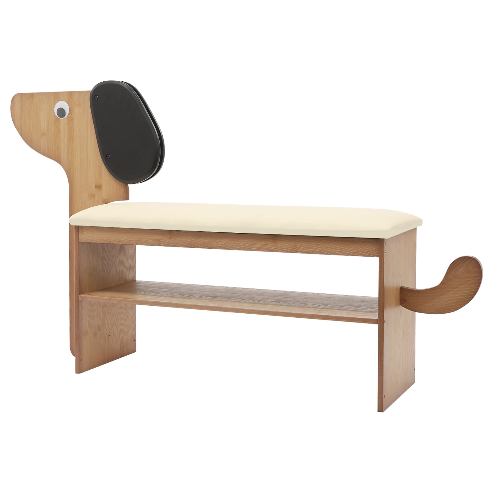 Cute Dog Shoes Rack Bench for Entryway, Shoe Rack Bench with Cushion（Beige）