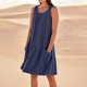 thumbnail image 1 of WILLBEST Vestido Midi De Verano Para Mujer, Largo Hasta La Rodilla, Informal, Para Playa, Resort, Sin Mangas, Color Liso, Con Bolsillos, 1 of 3