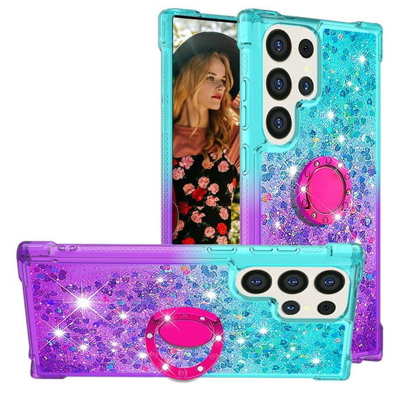 CCSmaller for Samsung Galaxy S24 Ultra (Not S24) Clear Case Glitter for Women, Liquid Sparkle Bling Cute Case with Kickstand Gradient Quicksand Cover for Samsung Galaxy S24 Ultra JB Bluish Violet