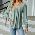 thumbnail image 2 of Xihbxyly Clearance Tops Tops for Women 2025 Women's Fashion Solid Color Square Neck Pleated Long Sleeve Loose T-Shirt Top Casual Loose Tunic Tops Blouses, 2 of 4