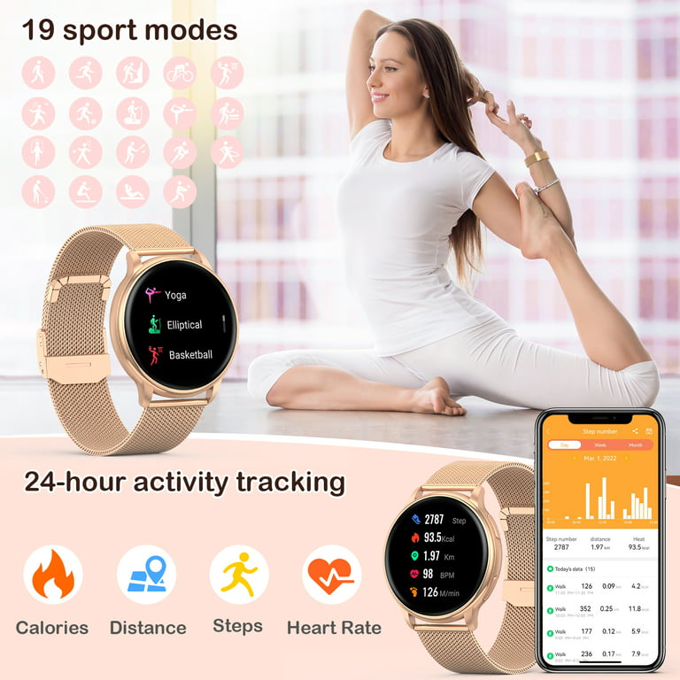 krystal stenografi ødemark ZKCREATION W33G Smartwatch Calling Function Smart Watches for Women Smart  Watch for Android Phones Men's Watch,Gold - Walmart.com