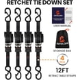 thumbnail image 7 of A ANTELOPE 4-Pack Heavy Duty Auto Retractable Ratchet Tie-Down Straps, 1" x 12' 1500LBS Breaking Strength, Weather Resistant S-Hooks for Cargo Securing, Black, 7 of 7