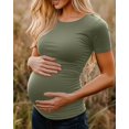 thumbnail image 4 of - Paquete de 4 camisas de mernidad para mujer, cuello redondo, playera de mernidad de manga corta, casual, playera de algodón fruncida, ropa de embarazo, 4 of 5