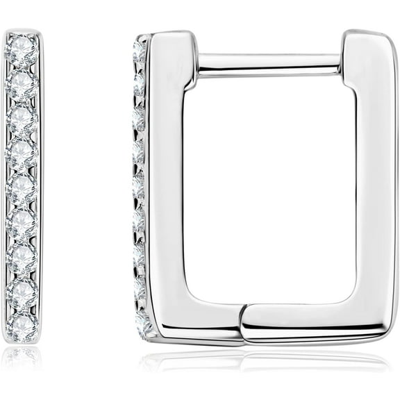 Moissanite Small Hoop Earrings for Women D Color VVS1 Clarity Brilliant Lab Created Diamond Huggie Square Tiny Earrings 925 Sterling Silver 14K Gold Plated Earrings