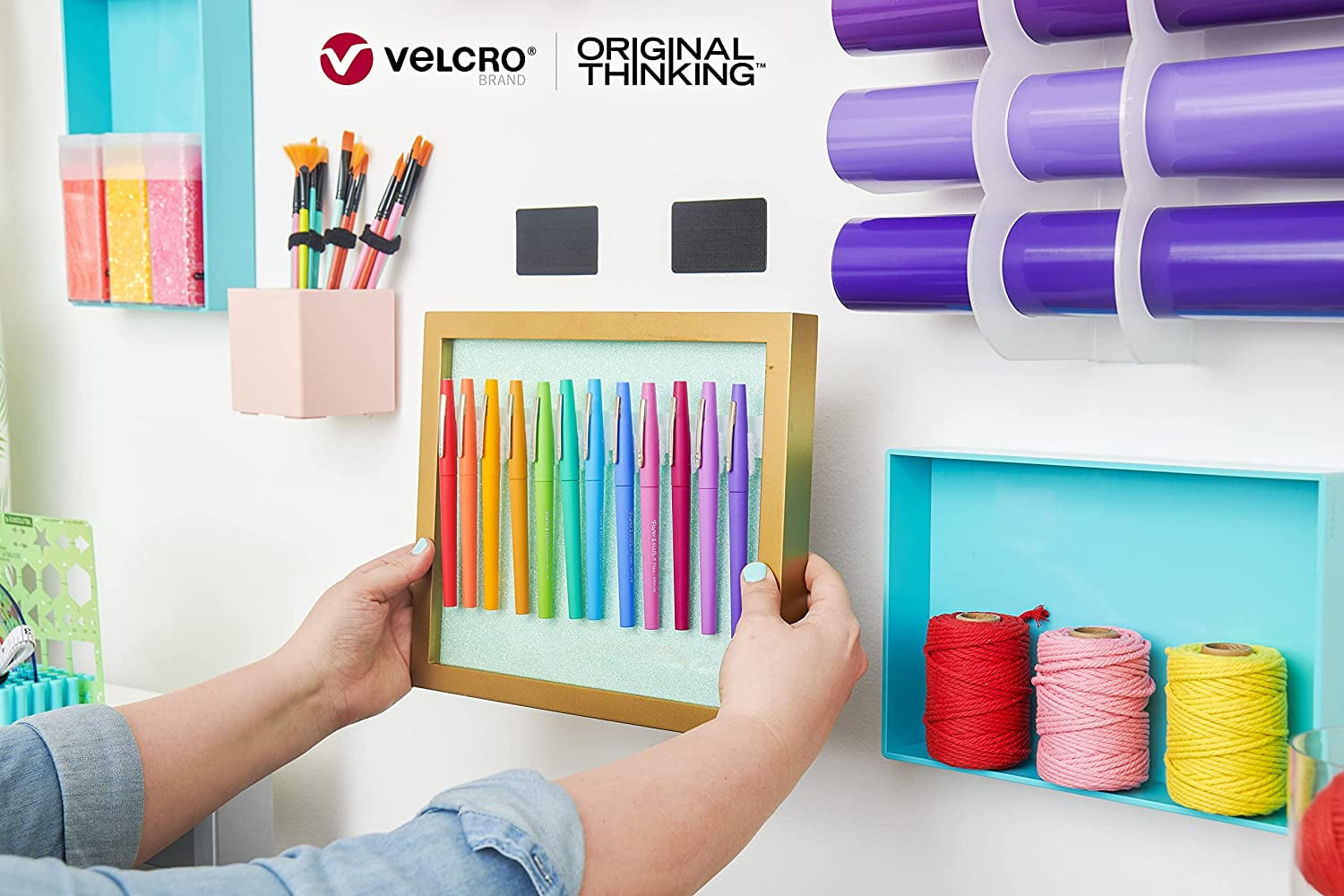 VELCRO Brand ECO Collection Industrial Strength Strips 3in x 1 3/4in,  Sustainable 40% Recycled Materials, 2ct Black