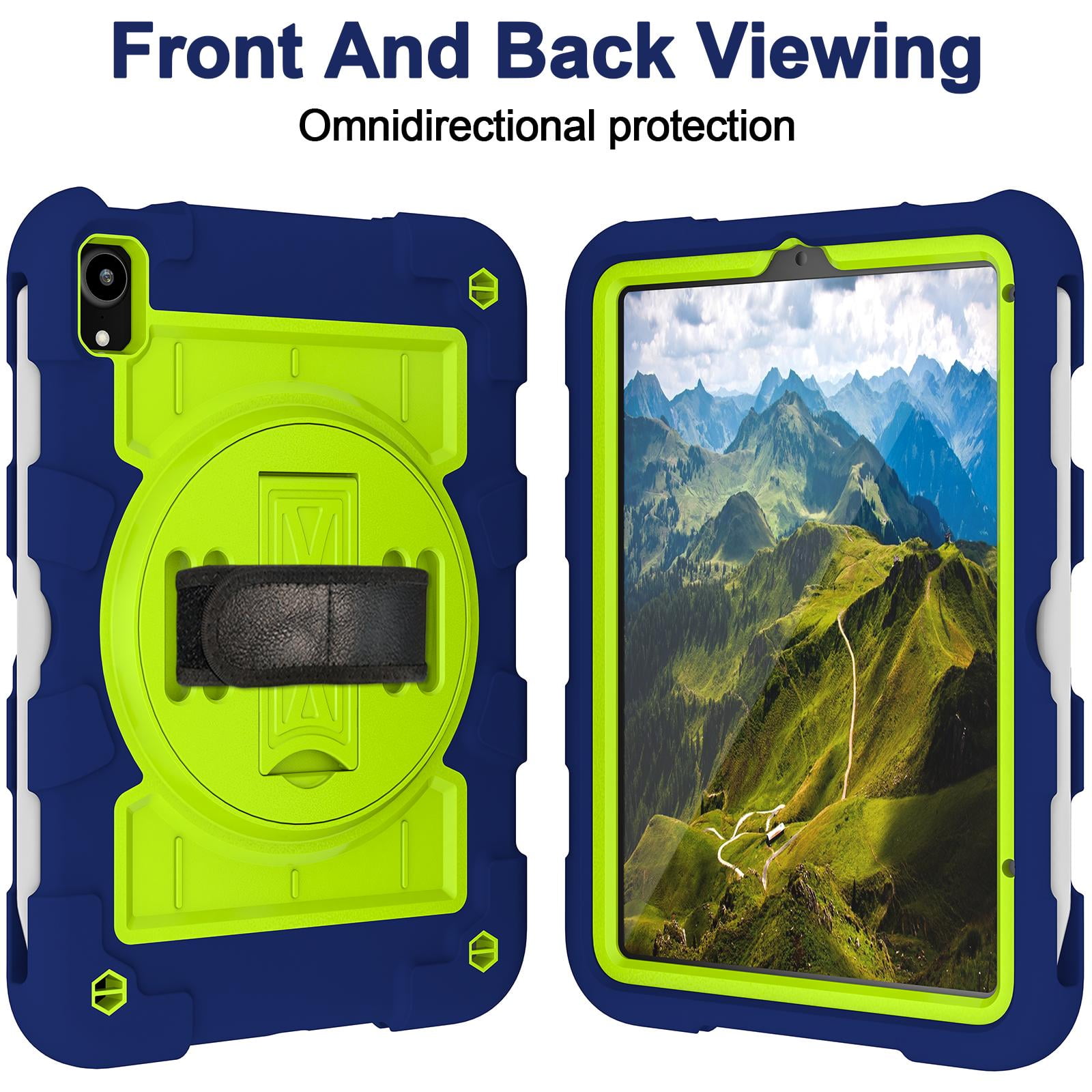 TECH CIRCLE for Apple iPad Mini (A17 Pro/A15) 7th/6th Generation Case 8.3" (2024/2021 Release), Durable Shockproof Protective Back Cover Case with Kickstand /Hand Strap /Shoulder Strap, Navy + Green