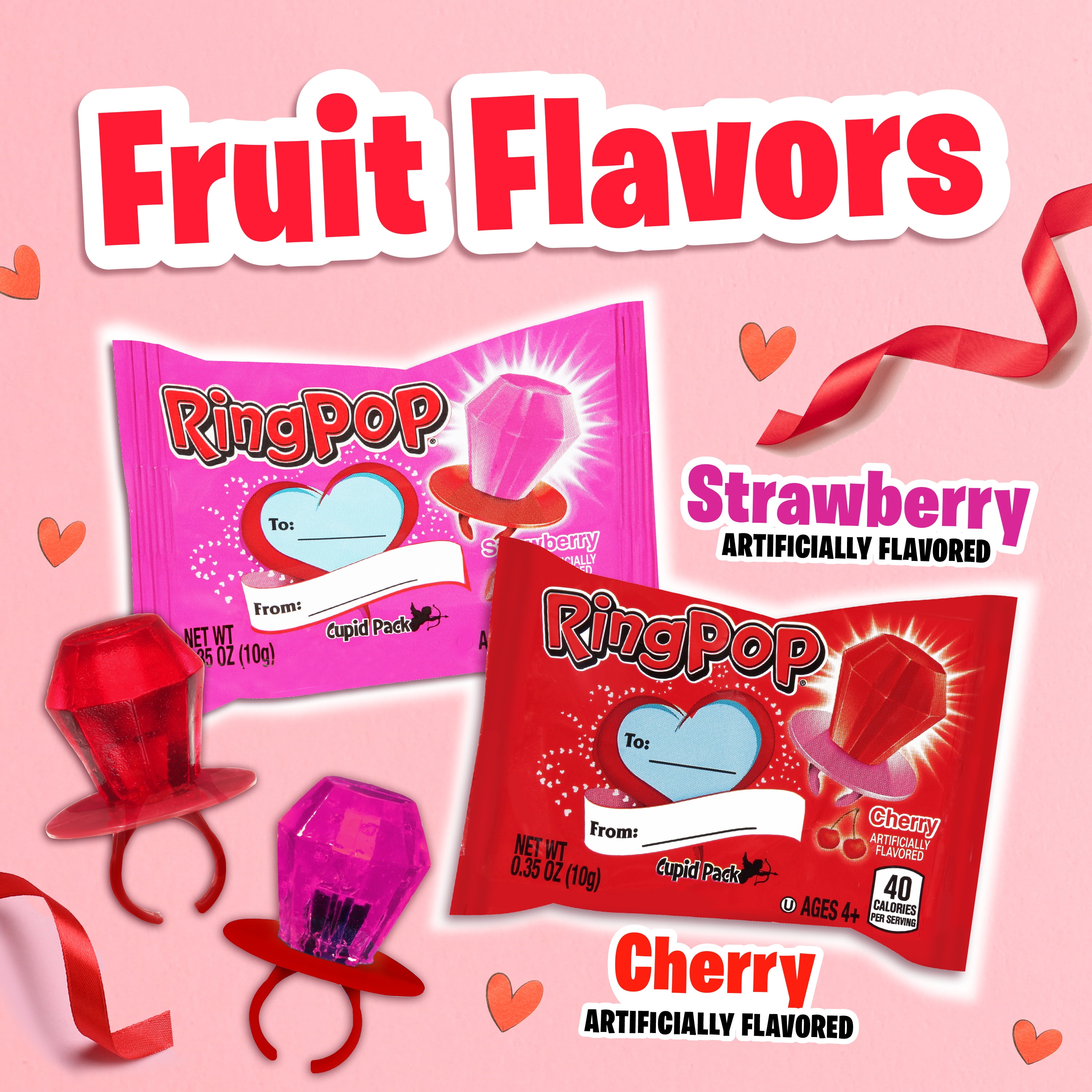 Ring Pop Kids Pack Candy: Valentine's Day Strawberry & Cherry