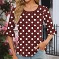 thumbnail image 5 of Women's Elbow-Length Ruffle Sleeve Top with Random Polka Dots and Stripe Detail, Round Neck Comfort T-Shirt for Casual Wear, 5 of 7