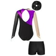 thumbnail image 2 of YONGHS Kids Girls Ballet Dance Outfits Gymnastic Leotard with Shorts Unitard Biketard Tracksuit Purple&Black 12, 2 of 5
