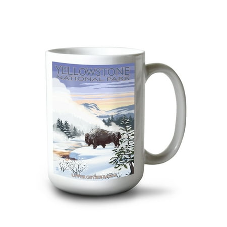 

15 fl oz Ceramic Mug Yellowstone National Park Wyoming Bison Snow Scene Dishwasher & Microwave Safe