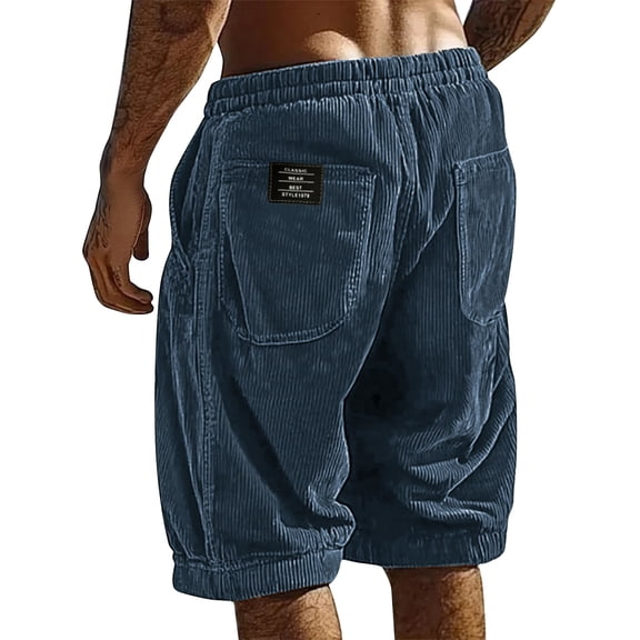 Domzle Casual Shorts for Men Elastic Waist Drawstring Baggy Corduroy Beach Shorts Comfy Golf Summer Shorts with Pockets Navy 5XL