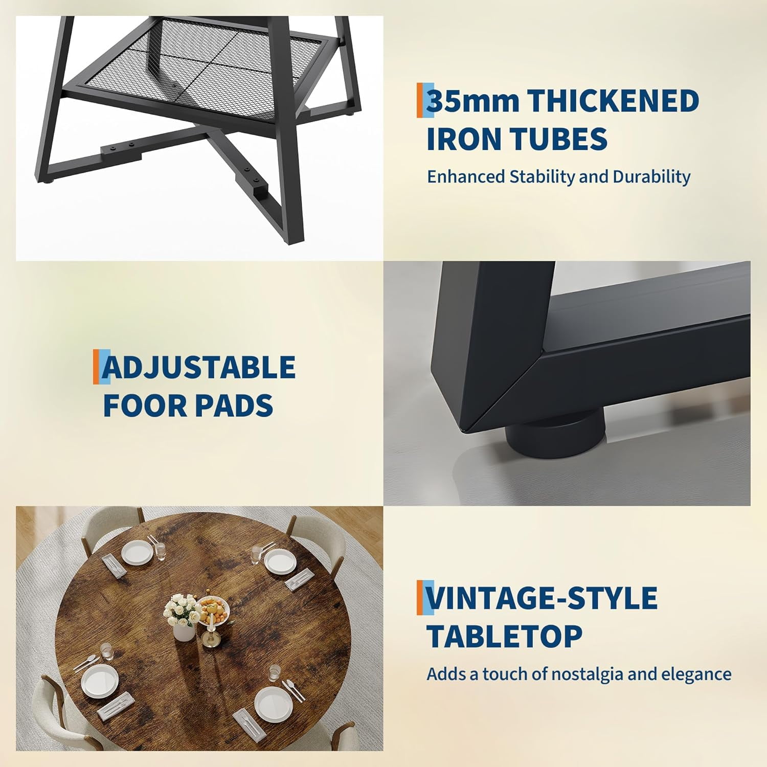 Gaderth Dinning Room Tables for 4, Round Dining Table Set with Storage, Circle Kitchen Dining Table with Metal Base, 47 Inch Wood Kitchen Tables with Storage Shelf【only table】