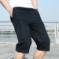 thumbnail image 4 of HOOMEUMY Men's Summer Cargo Shorts Multi-Pockets Straight Capri Loose Fit Lightweight Quick Dry Travel Beach Shorts with Drawstring Black XXXXXXL, 4 of 7