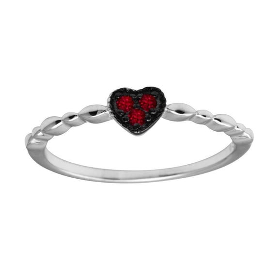 High Polished Rhodium Plated 925 Sterling Silver Heart Red Ring Cubic Zirconia Jewelry Female Size 5