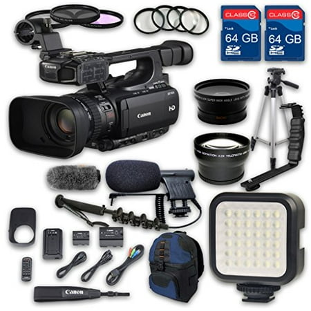 Canon XF100 HD Professional Camcorder + Wideangle Lens + Telephoto Lens + Lens Hood + 2 PC 64 GB Memory Cards + Tripod + LED Light + 3 PC Filter Kit + 4 PC Macrokit - International Version
