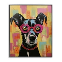 Stupell Industries Dog with Fun Glasses Animals Painting Black Framed Art Print Wall Art, 11 x 14