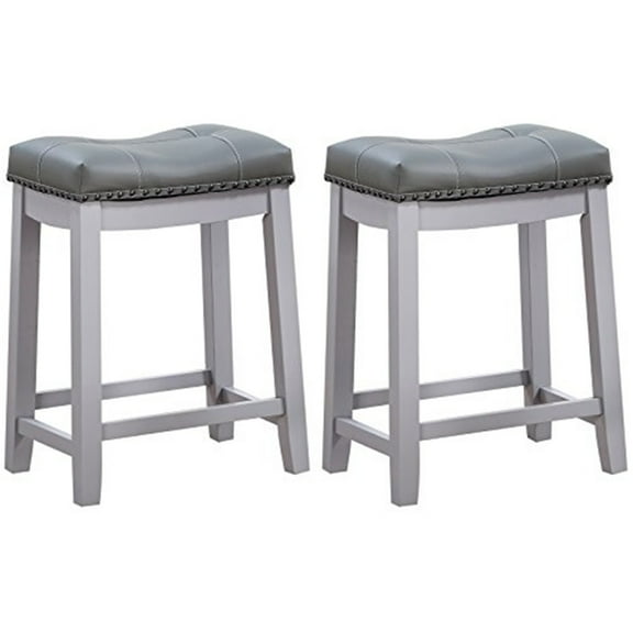 Padded Saddle Stools - Set of 2, Kitchen Bar Counter Stool, Gray Finish, 24 Inch Height