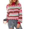 thumbnail image 3 of Asklazy Women's Turtleneck Oversized Sweaters Batwing Long Sleeve Pullover Loose Chunky Knit Jumper,Red Green Christmas Trees, 3 of 11