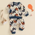 thumbnail image 2 of Toddler Baby Boy Farm Outfits Chicken Print Long Sleeve Sweatshirt Pullover Tops+ Pants Set Cute Fall Country Clothes, 2 of 7