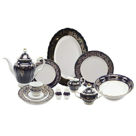 Florentine Bone China - Royalty Porcelain 49-pc Banquet Dinnerware Set for 8, 24K Gold Bone China