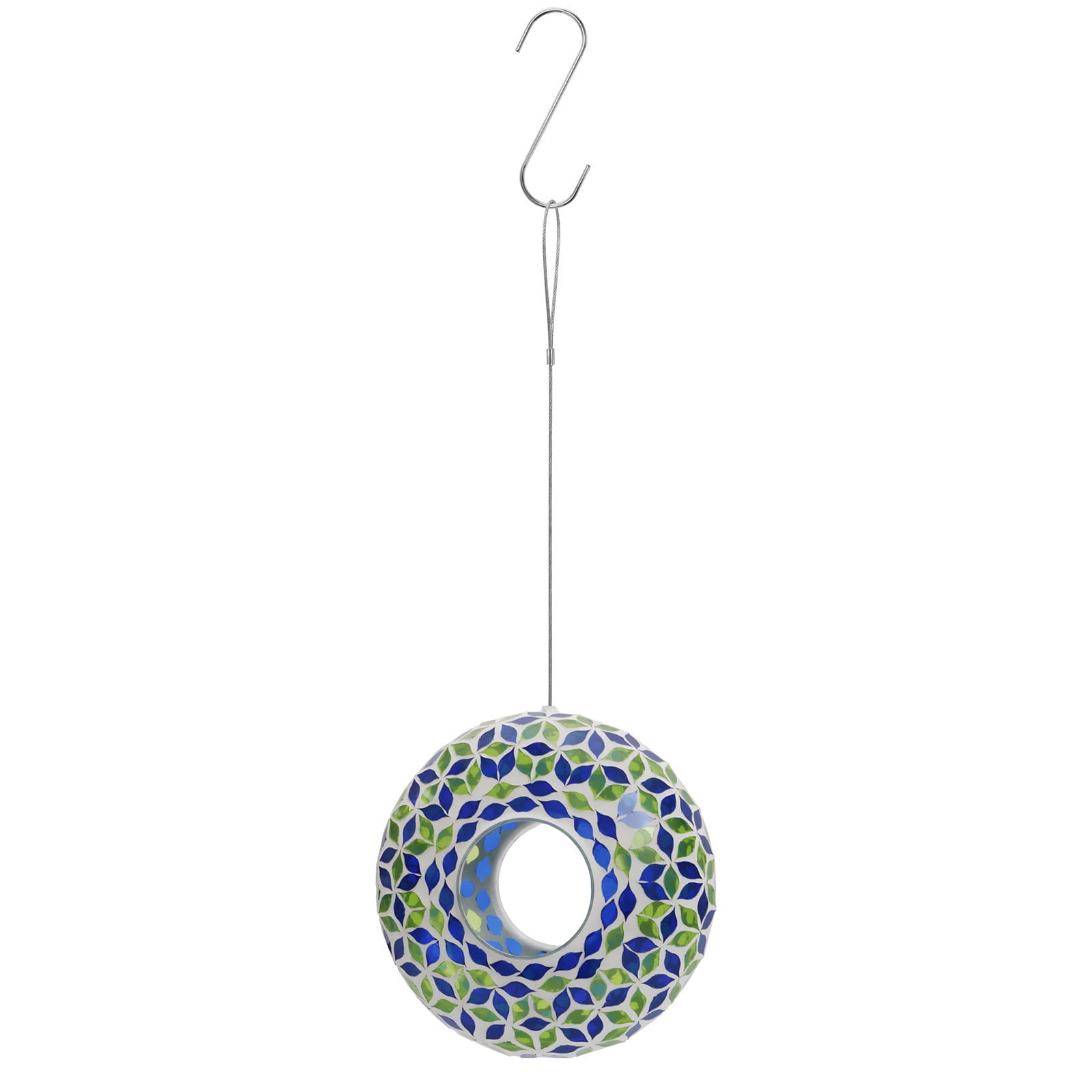 SHENGXINY Hummingbird Feeder for Outdoor Hanging,Hanging Stained Glass Hummingbirds Feeder Leaf Patterns Diamond-Cut Painteds Glass Ring Designs Outdoor Garden Patio Wilds Birds Nectars Station Blue