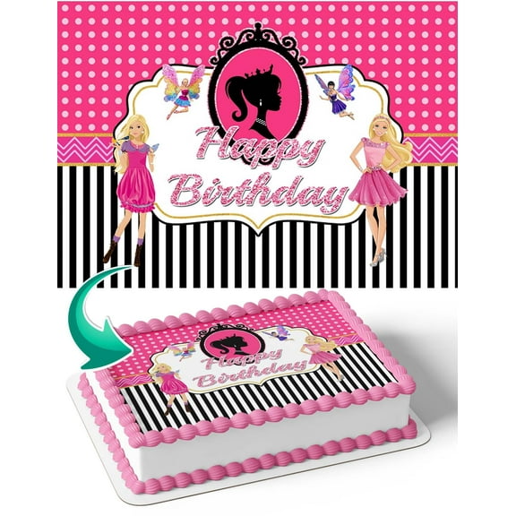 Princess Lady Barbie Birthday Cake Edible Image Topper, by BirthdayJungle