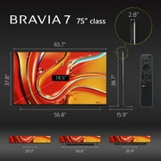 Sony 75” class BRAVIA 7 Mini LED QLED 4K HDR Smart Google TV K75XR70, 2024 Model