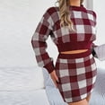 thumbnail image 5 of Annhoo Skirt Sets Women 2 Piece Knit Plaid Sweater Outfits Round Neck Long Sleeve Crop Tops and Mini Skirts Fall Outfits, 5 of 8