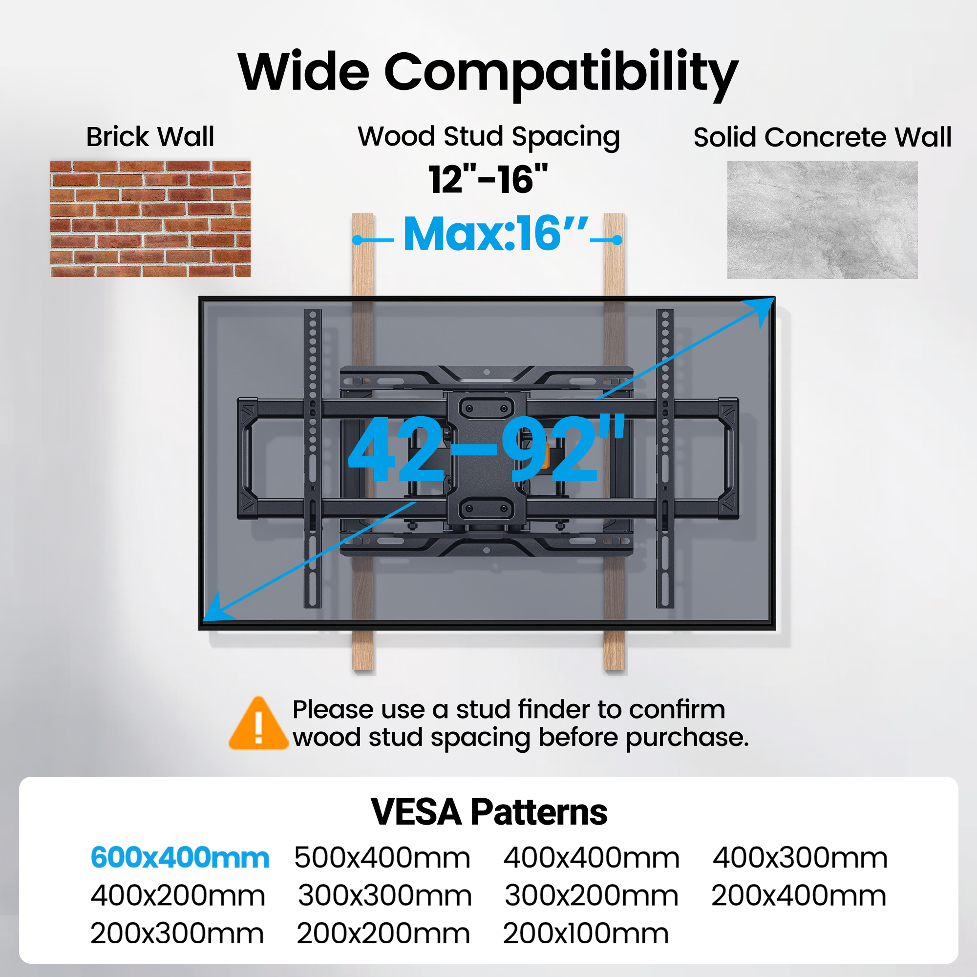 MountFTV Full Motion TV Wall Mount, 42-92 inch, 132 lbs photo 2
