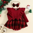 thumbnail image 2 of Generic 2025 New Children's Christmas Outfits Girl's Suit Long Sleeve Round Neck Ruffle Bow Red Plaid 2pc Dress Easy Nappy Change with Headband12-18 MonthsRed, 2 of 9