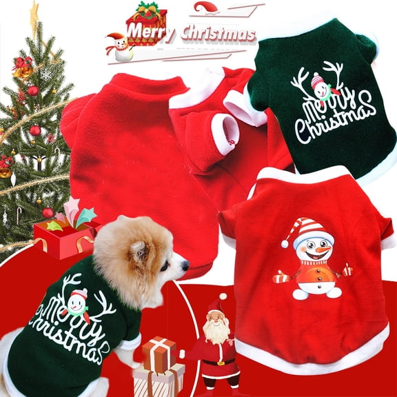 kladzum Dog Christmas Costumes, Pet Dog Winter Christmas Print Clothes Pet Dog Long Sleeve Top, Dog Apparel Outfits Xmas Costumes on Clearance