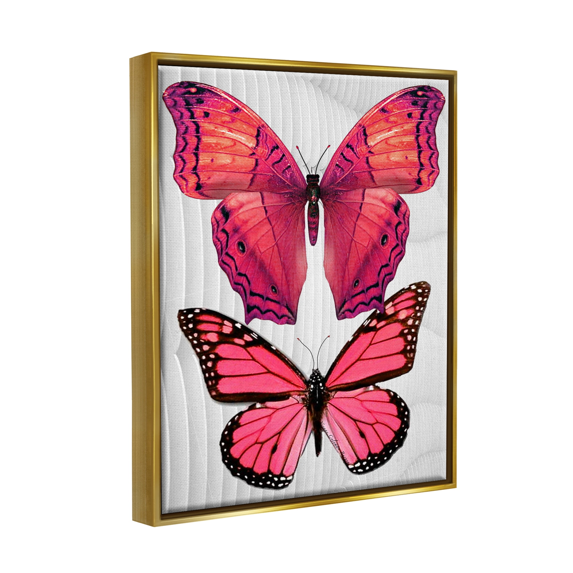 Stupell Industries Modern Pink Butterflies Animals & Insects Painting Gold Floater Framed Art Print Wall Art, 17 x 21
