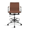 thumbnail image 5 of 2xhome Office Drafting Chair Ribbed Mid Back With Wheels And Arms For Home Office Conference Room Tilt Ribbed Brown, Set of 1, 1 piece, 5 of 10