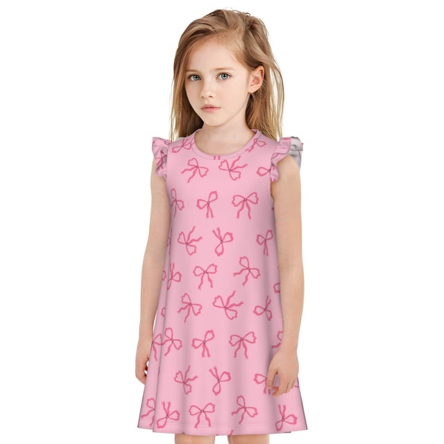 Balery Pink Bows Camisón de princesa para niñas, pijama de algodón con mangas abullonadas, suave y bonito.-XX-Large