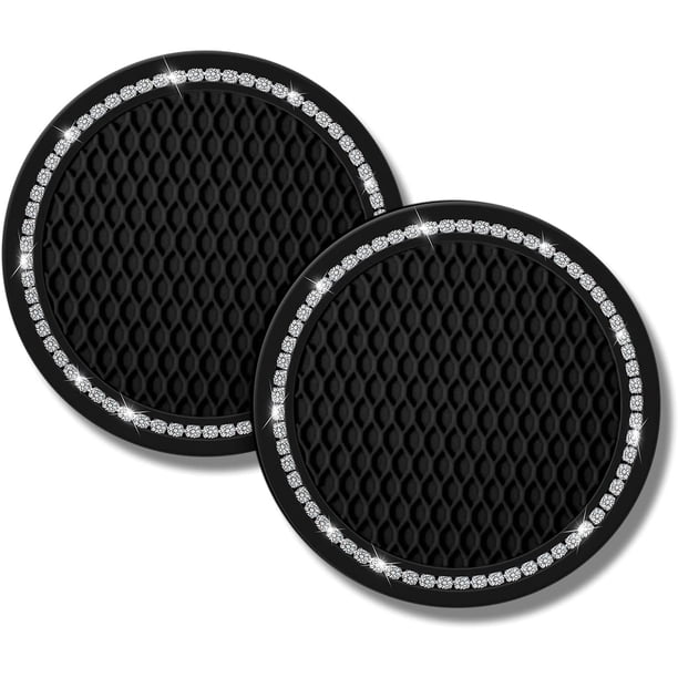 Posavasos para coche, posavasos con diamantes de imitación de cristal, posavasos de silicona con diamantes de 2,76 pulgadas, apto para la mayoría de los coches, posavasos para mujeres (2 paquetes)