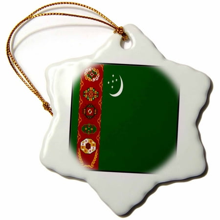 3dRose Photo Of Turkmenistan Flag Button, Snowflake Ornament, Porcelain, 3-inch