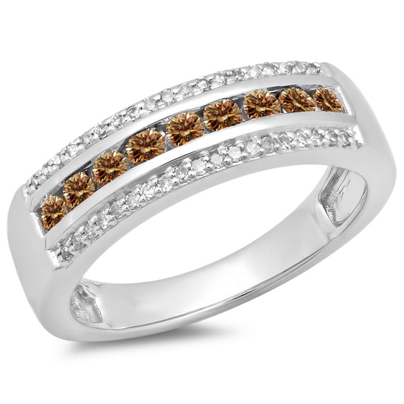 0.50 Carat (ctw) 10K White Gold Round Champagne & White Diamond Ladies Anniversary Wedding Band 1/2 CT