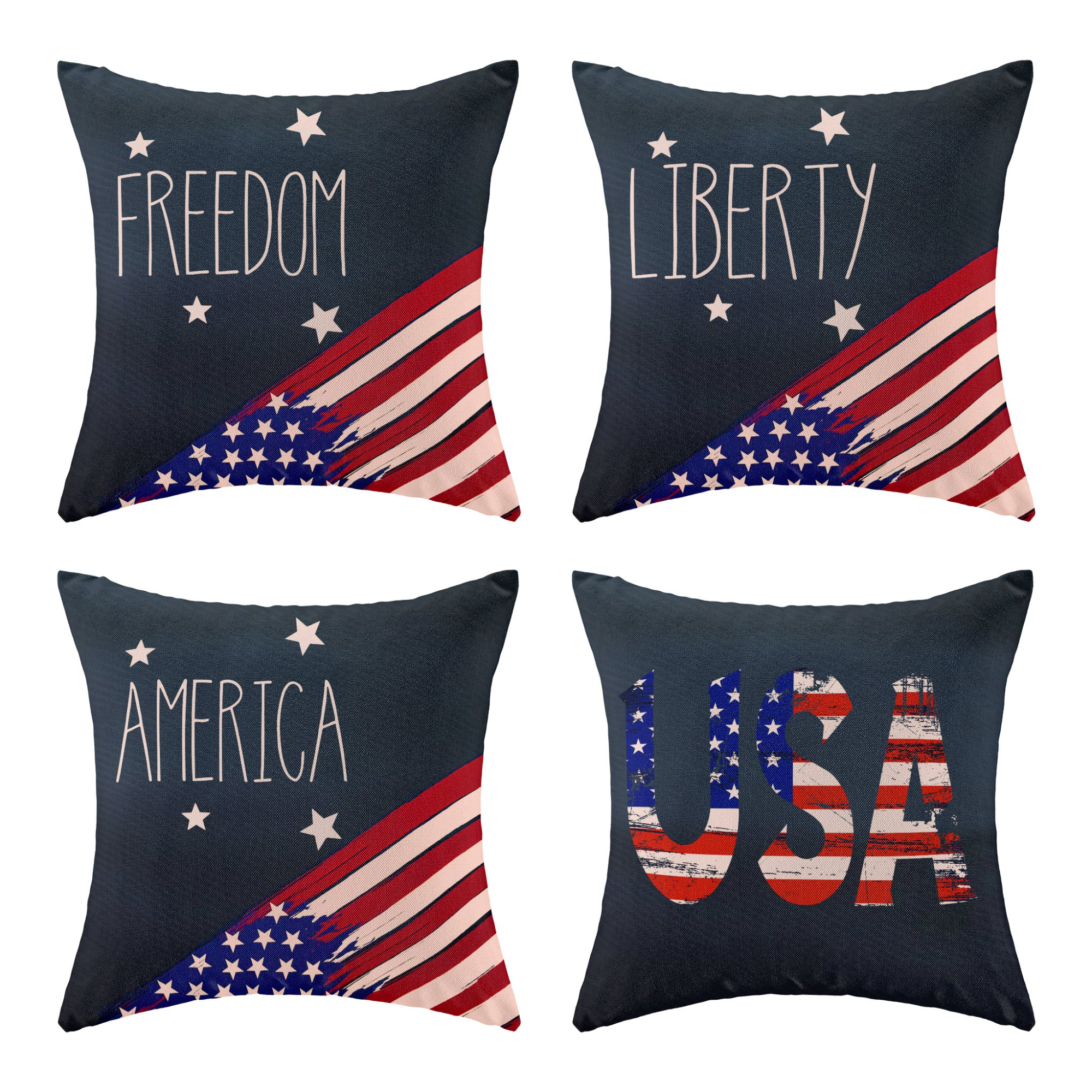 4th of July Decorative Pillowcases Independence Day Pillowcases Set of 4 American Flag Patriotic 