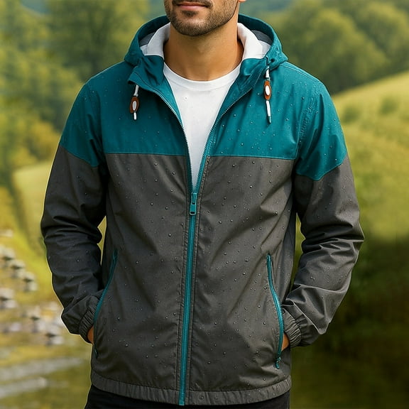 BXINGOHAI Mens Lightweight Waterproof Jacket Windproof Rain Hooded jackets for Running Hiking Cycling Travel Gray 2XL