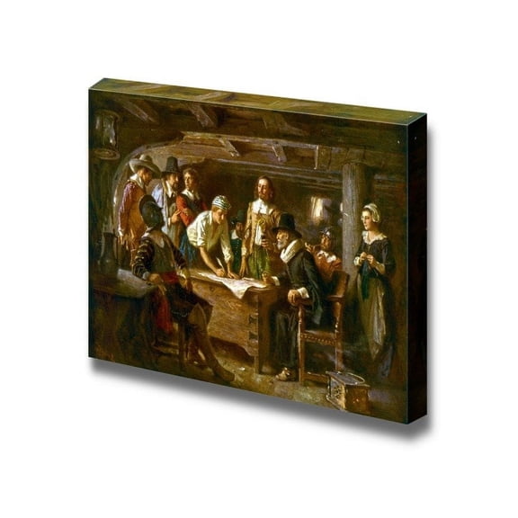 wall26 - The Mayflower Compact by Jean Leon Gerome Ferris - Canvas Print Wall Art Famous Painting Reproduction - 16" x 24"
