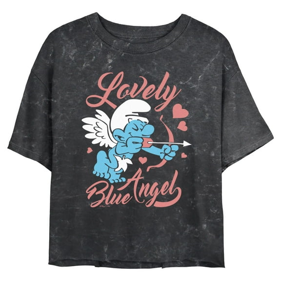 Junior's The Smurfs Cupid Blue Angel Graphic Cropped T-Shirt