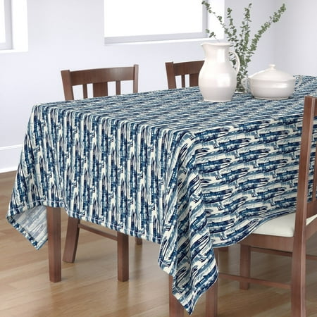 

Cotton Sateen Tablecloth 70 x 108 - Indigo Abstract Blue Watercolor Bohemian Painterly Mid Century Print Custom Table Linens by Spoonflower