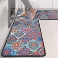 thumbnail image 2 of Kitchen Rugs Sets Of 2,Red Floral Square Pattern Anti Fatigue Kitchen Mat Rugs Non Slip Washable,Decorative Kitchen Floor Mats for Kitchen,Sink,Laundry,17"x47"+17"x47", 2 of 5