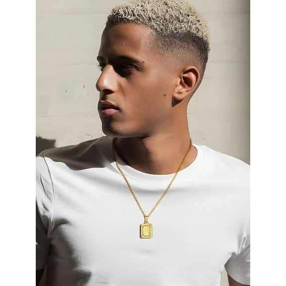 Monogram Necklace A-Z 26 Letters Pendants 18K Gold/Platinum Plated Square Capital Initial Necklaces For Women Men, Resizable Chain 20"-22"[o4233]